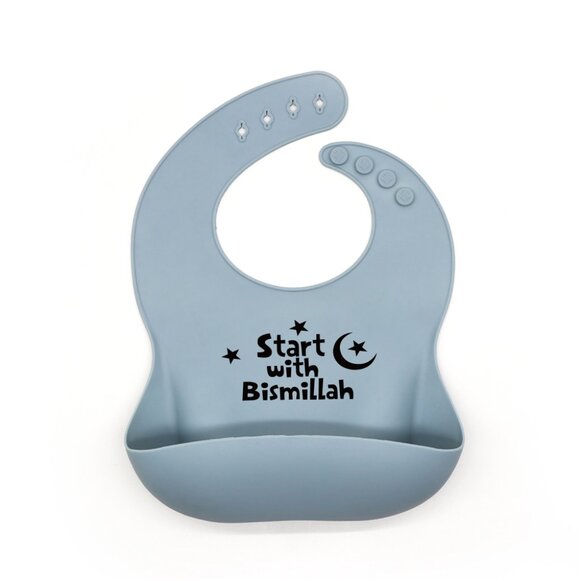 “Start with Bismillah” Silicone Bib – Islamic Baby Gift – Easy-Clean, Adjustable - Picture 1 of 6